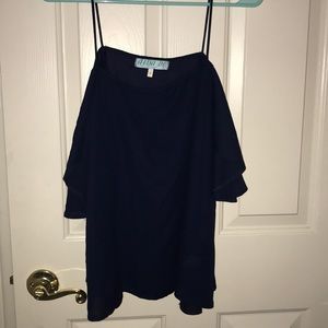 Blue colder shoulder top
